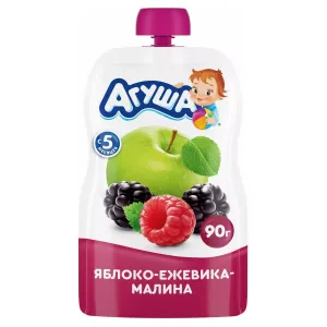 ДП Агуша Пюре 90г Яблоко-ежевика-малина с6 мес. пауч-пак