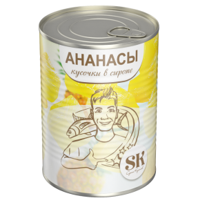 Ананасы в сиропе Пеликан (Кусочками, 565 гр., жб)