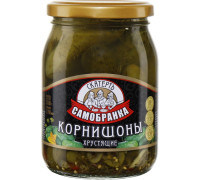 КОРНИШОНЫ МАРИНОВАННЫЕ ХРУСТЯЩИЕ СКАТЕРТЬ САМОБРАНКА 480Г СТ.